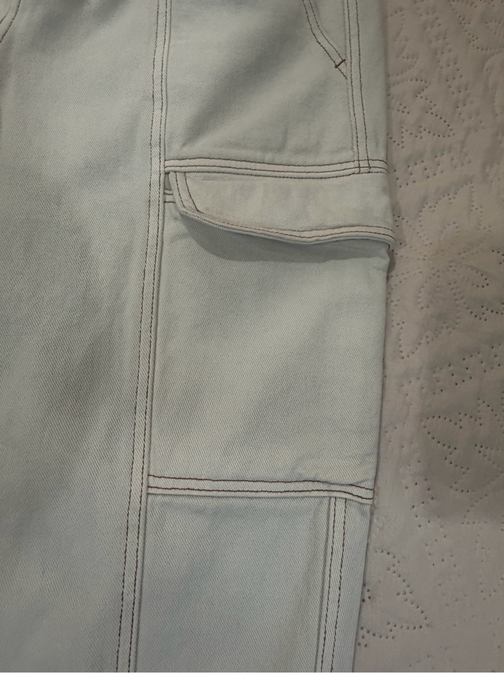 PacSun Elastic Waist Cargo Pants Cream Brown Contrast Stitch Size M - Picture 6 of 15